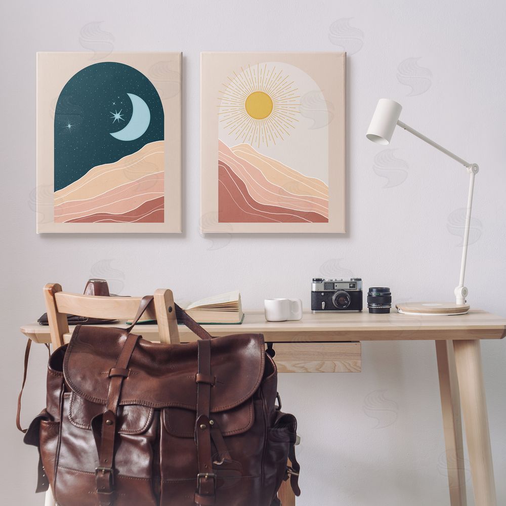 Nina Blue Energetic Arid Desert Daily Sky Windows Canvas Wall Art Print in Room