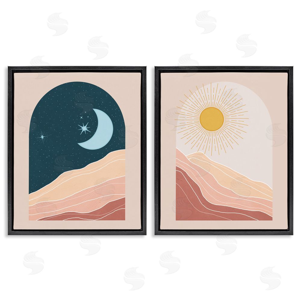 Nina Blue Energetic Arid Desert Daily Sky Windows Black Floating Frame Canvas Wall Art Print