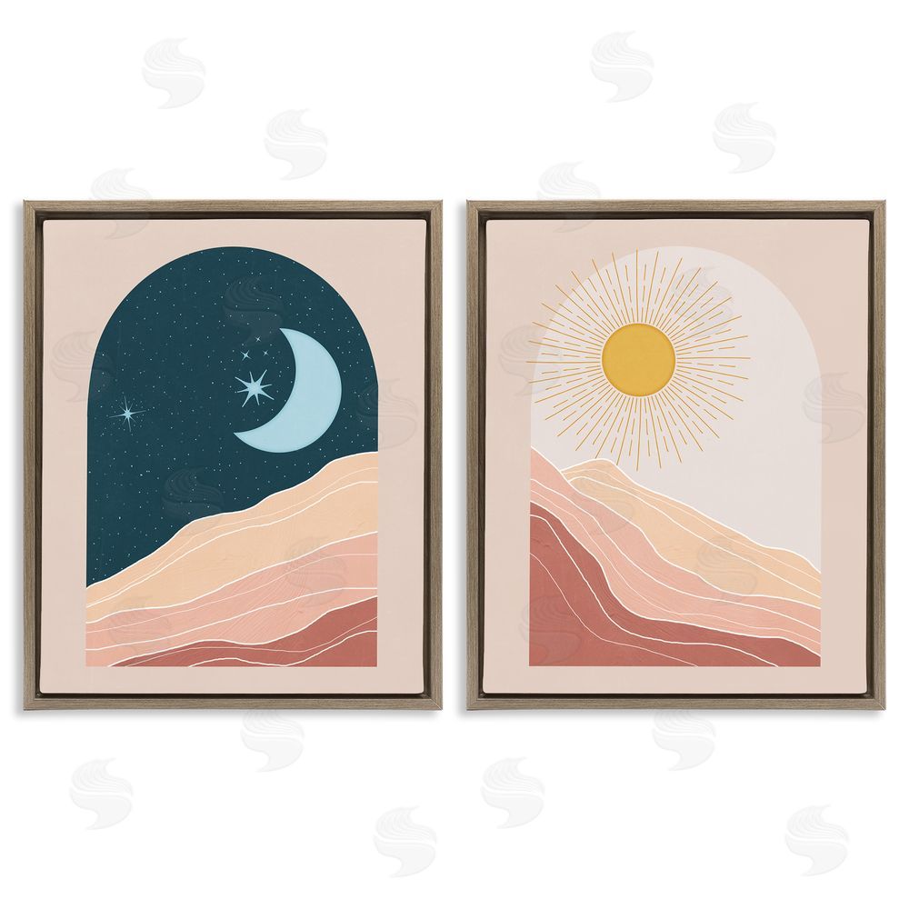 Nina Blue Energetic Arid Desert Daily Sky Windows Brown Floating Frame Canvas Wall Art Print