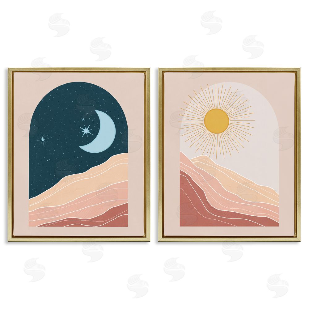 Nina Blue Energetic Arid Desert Daily Sky Windows Gold Floating Frame Canvas Wall Art Print