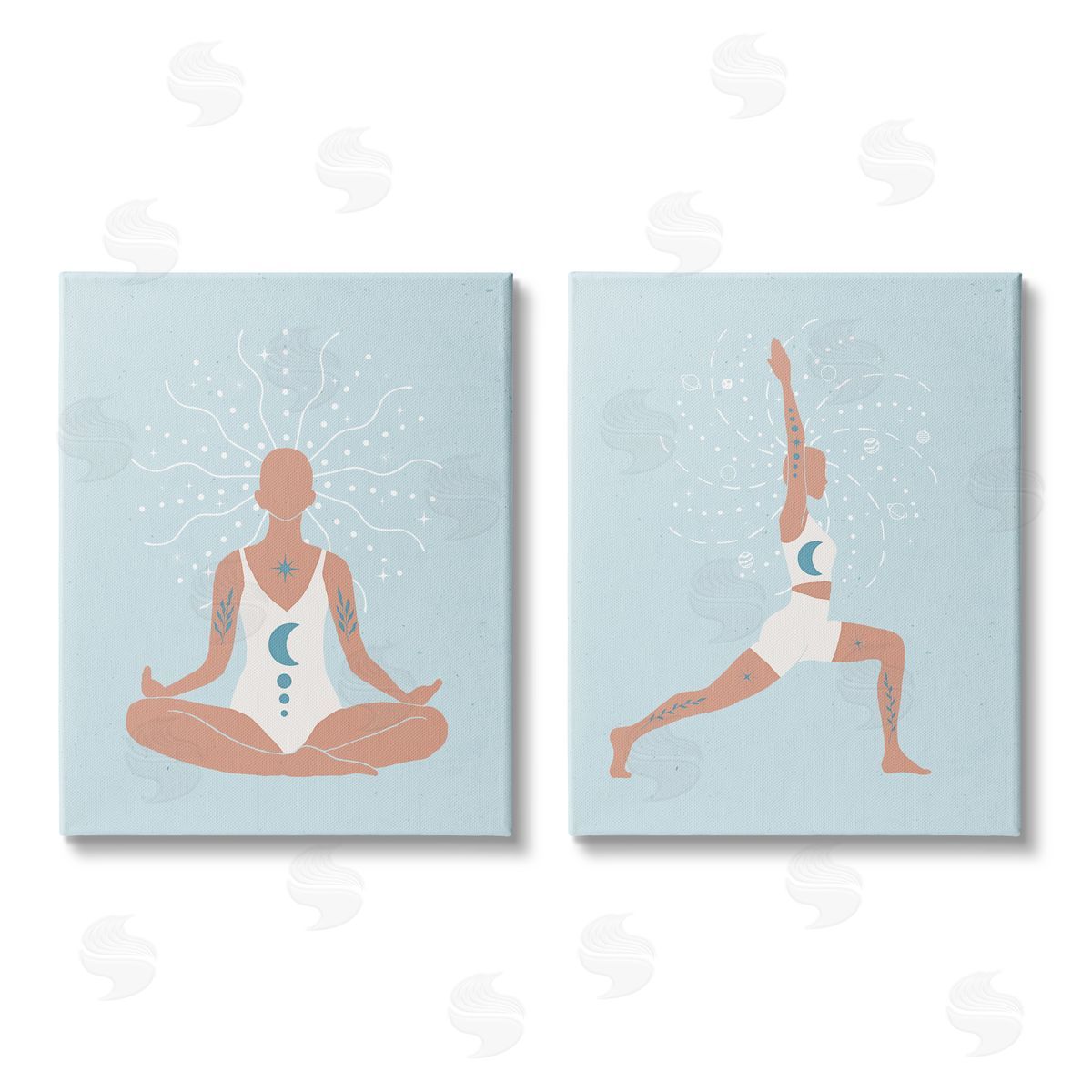 Nina Blue Yoga Fitness Work Out Figure Meditating Canvas Wall Art Print