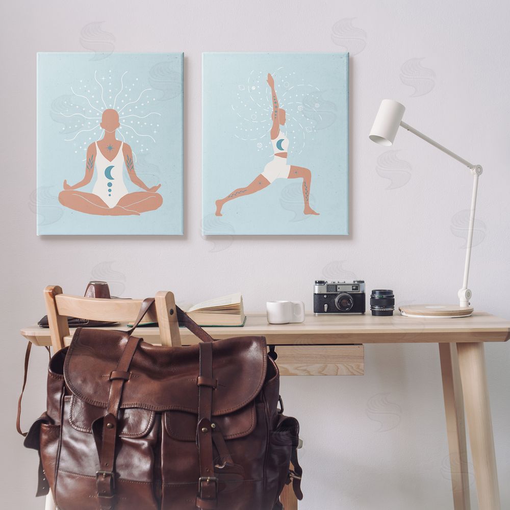 Nina Blue Yoga Fitness Work Out Figure Meditating Canvas Wall Art Print in Room