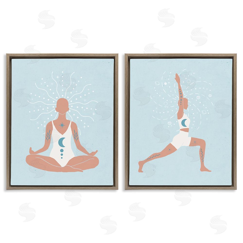 Nina Blue Yoga Fitness Work Out Figure Meditating Brown Floating Frame Canvas Wall Art Print