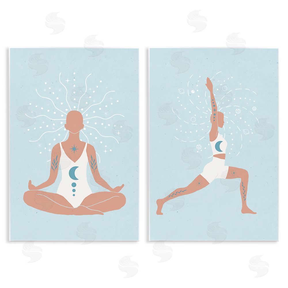 Nina Blue Yoga Fitness Work Out Figure Meditating Wooden Wall Plaque Art Print