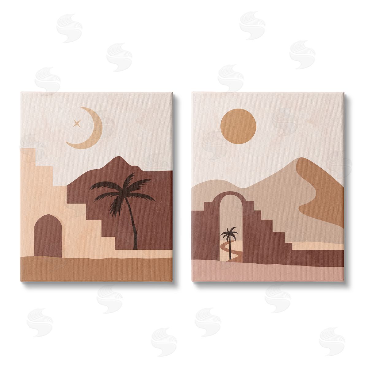 Nina Blue Desert Oasis Retreat Day Night Palm Dune Canvas Wall Art Print