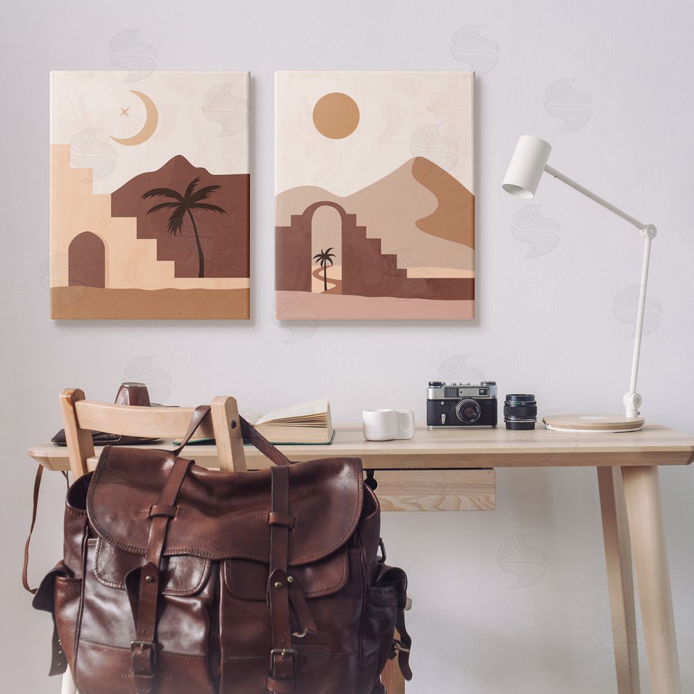 Nina Blue Desert Oasis Retreat Day Night Palm Dune Canvas Wall Art Print in Room