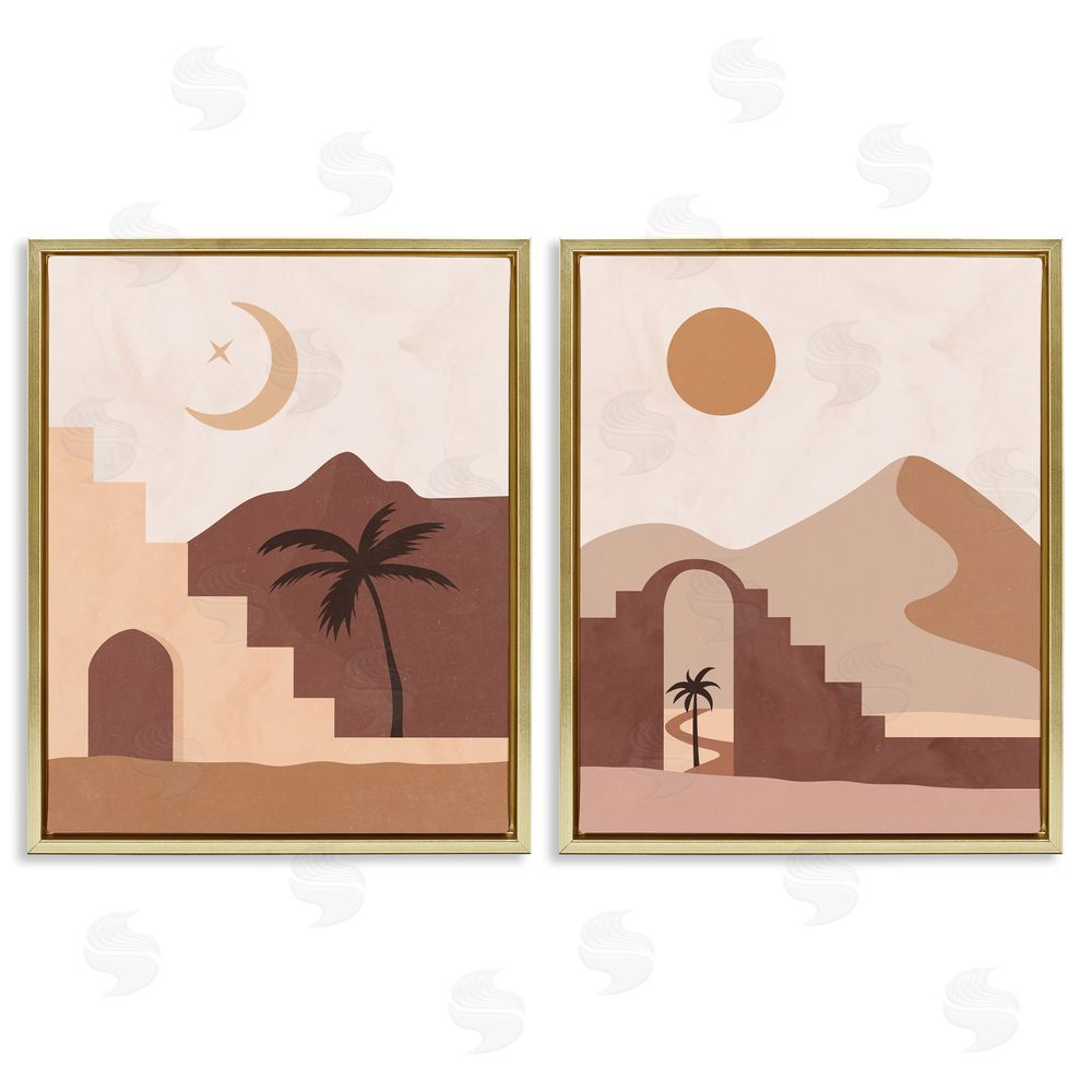 Nina Blue Desert Oasis Retreat Day Night Palm Dune Gold Floating Frame Canvas Wall Art Print
