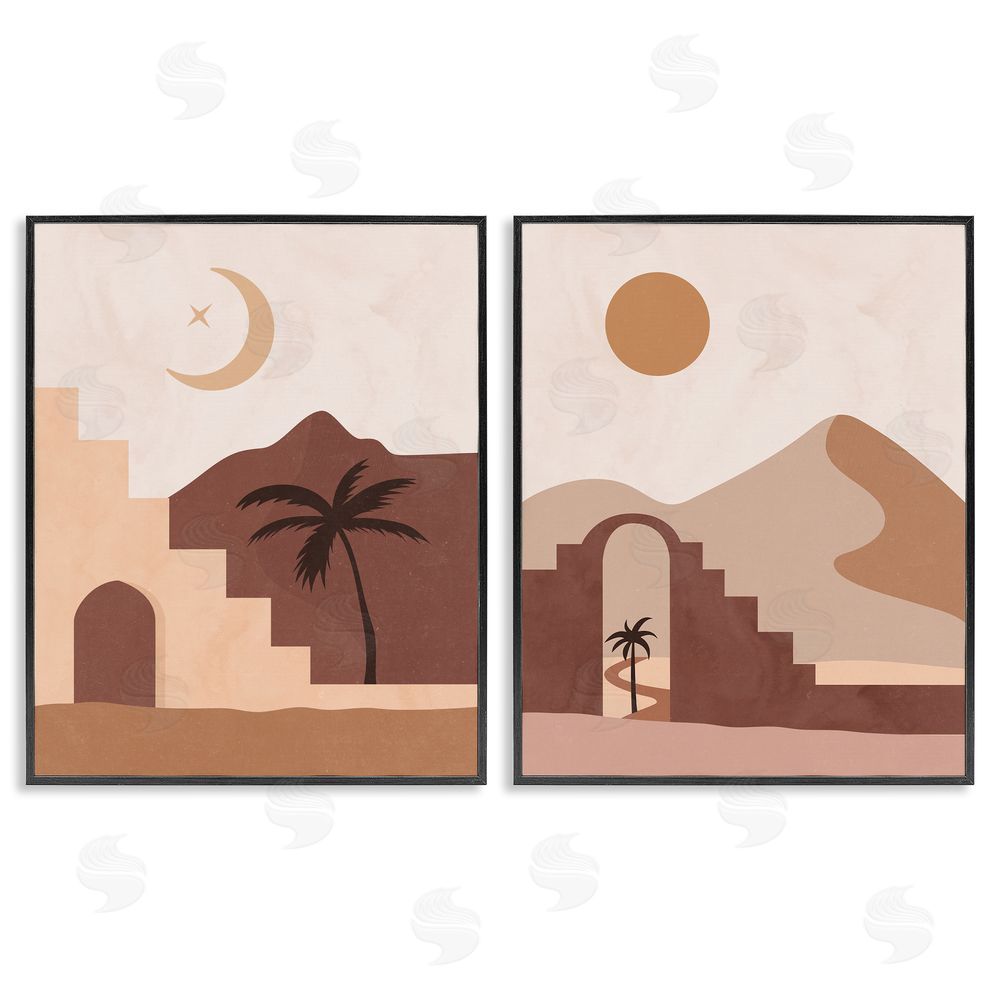 Nina Blue Desert Oasis Retreat Day Night Palm Dune Black Framed Giclee Wall Art Print