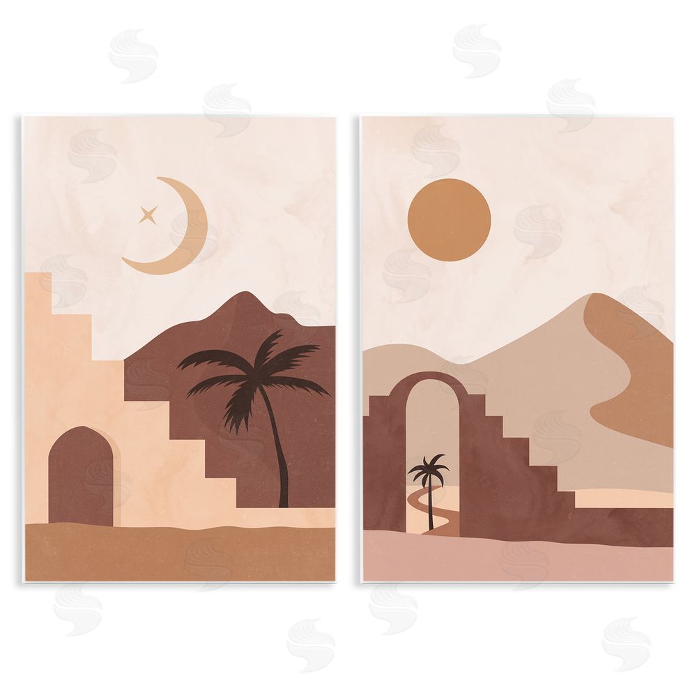Nina Blue Desert Oasis Retreat Day Night Palm Dune Wooden Wall Plaque Art Print