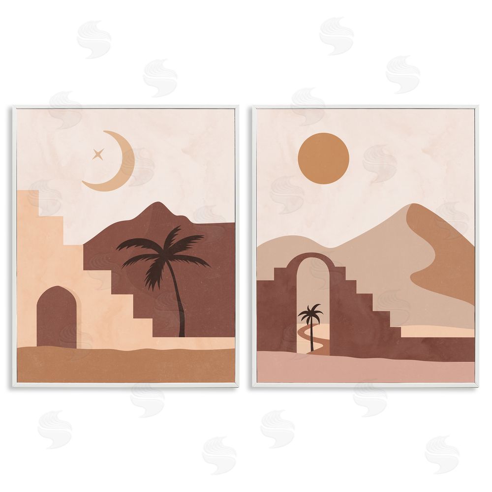 Nina Blue Desert Oasis Retreat Day Night Palm Dune White Framed Giclee Wall Art Print