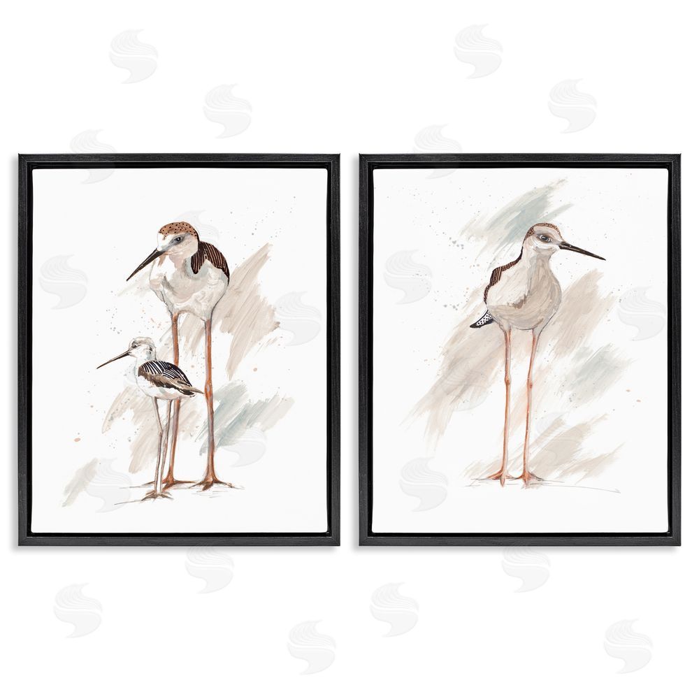 Patricia Pinto Sandpiper Bird Family Sunny Beach Coastal Bird  Black Floating Frame Canvas Wall Art Print