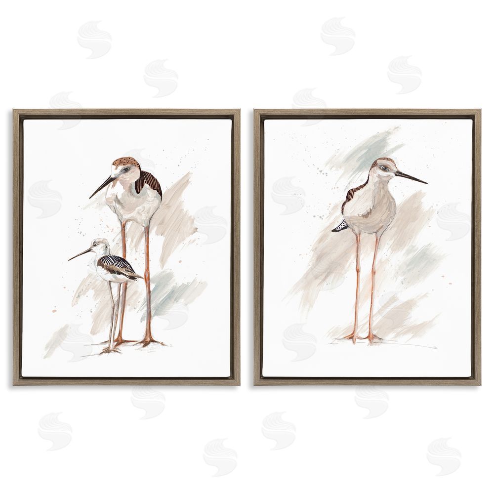 Patricia Pinto Sandpiper Bird Family Sunny Beach Coastal Bird  Brown Floating Frame Canvas Wall Art Print
