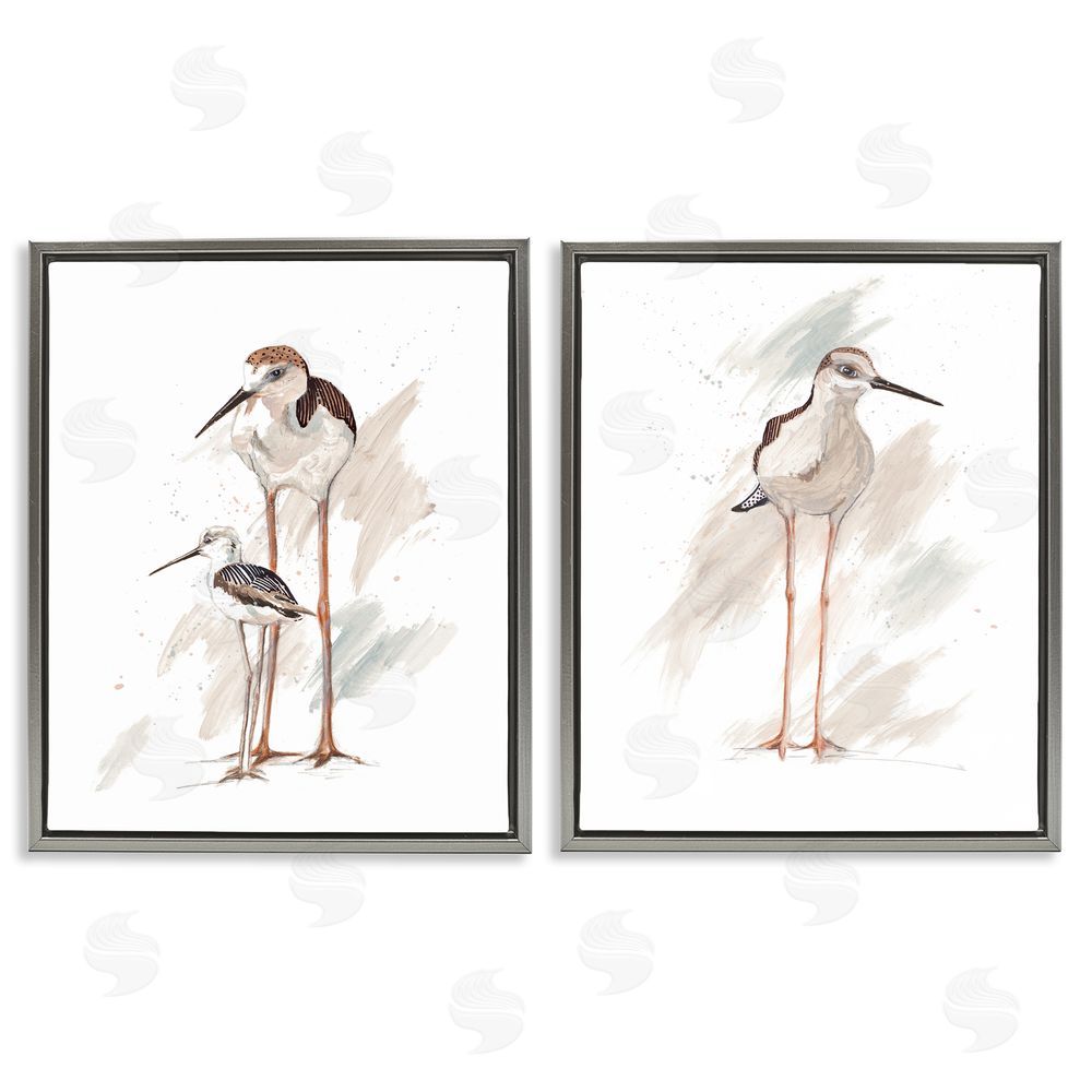 Patricia Pinto Sandpiper Bird Family Sunny Beach Coastal Bird  Gray Floating Frame Canvas Wall Art Print