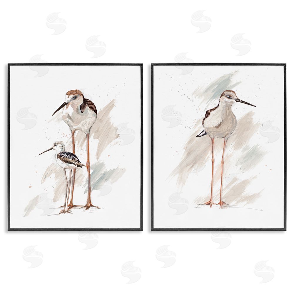 Patricia Pinto Sandpiper Bird Family Sunny Beach Coastal Bird  Black Framed Giclee Wall Art Print