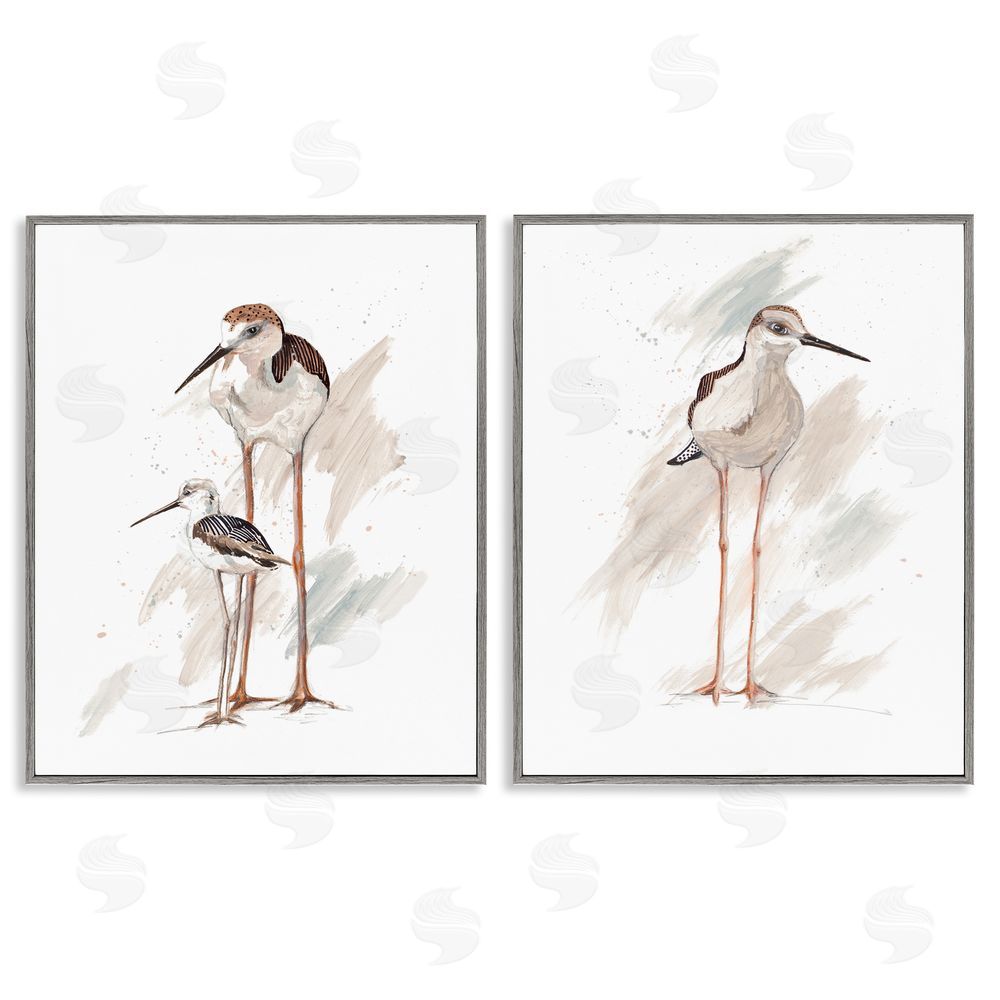 Patricia Pinto Sandpiper Bird Family Sunny Beach Coastal Bird  Gray Framed Giclee Wall Art Print