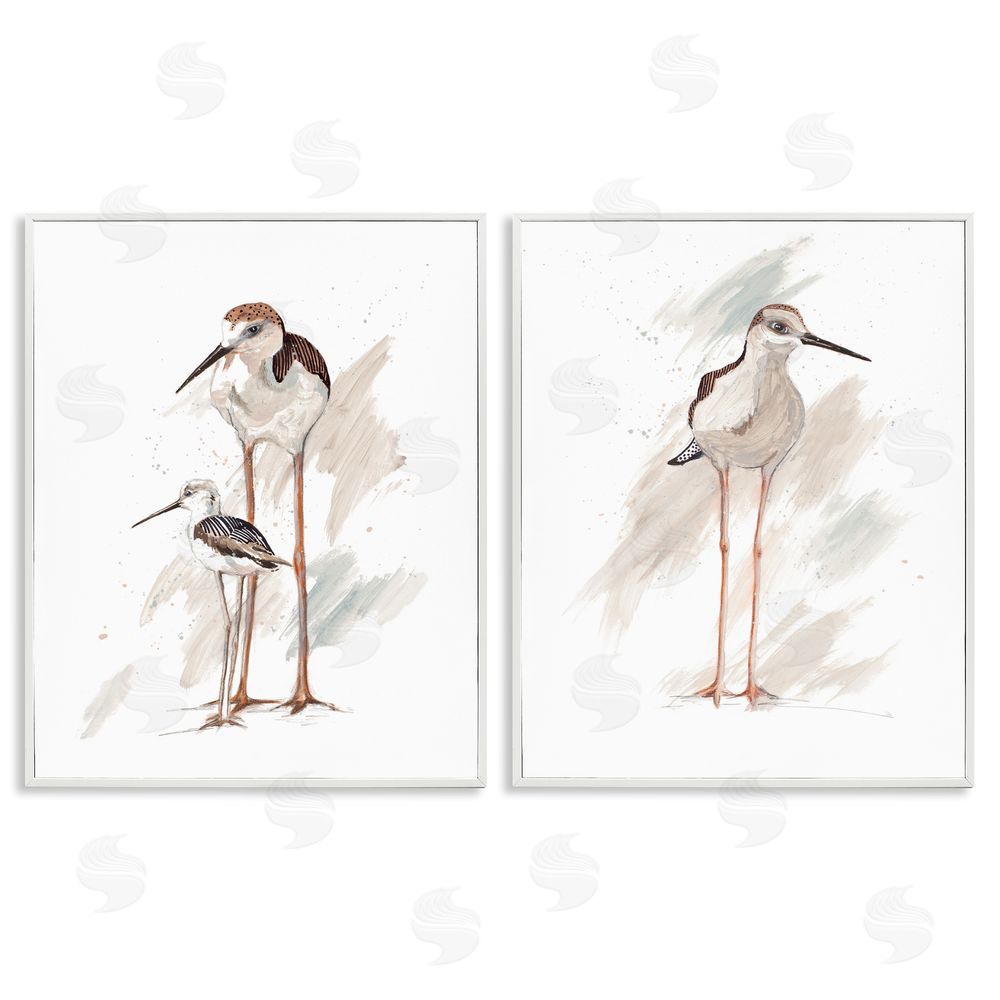 Patricia Pinto Sandpiper Bird Family Sunny Beach Coastal Bird  White Framed Giclee Wall Art Print
