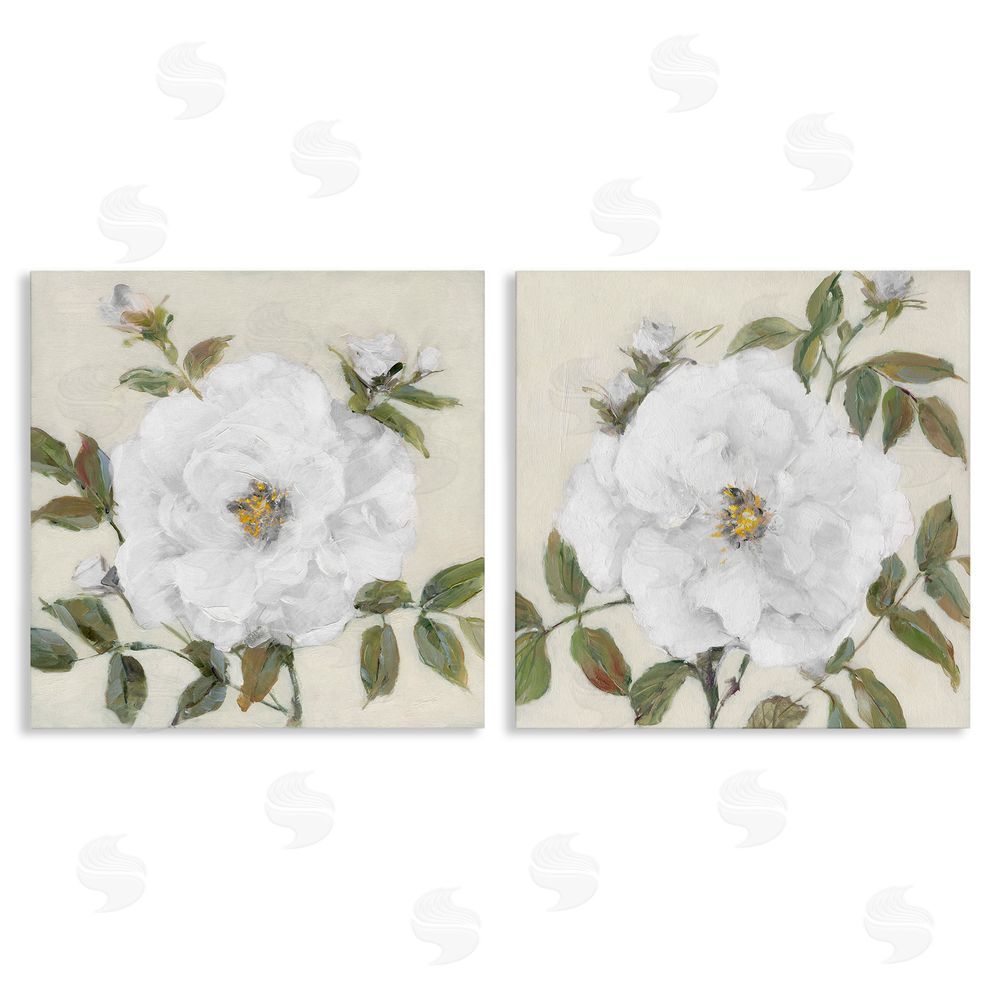 Sally Swatland Beautiful Classic Painted Flower With Green Leaves  Canvas Wall Art Print