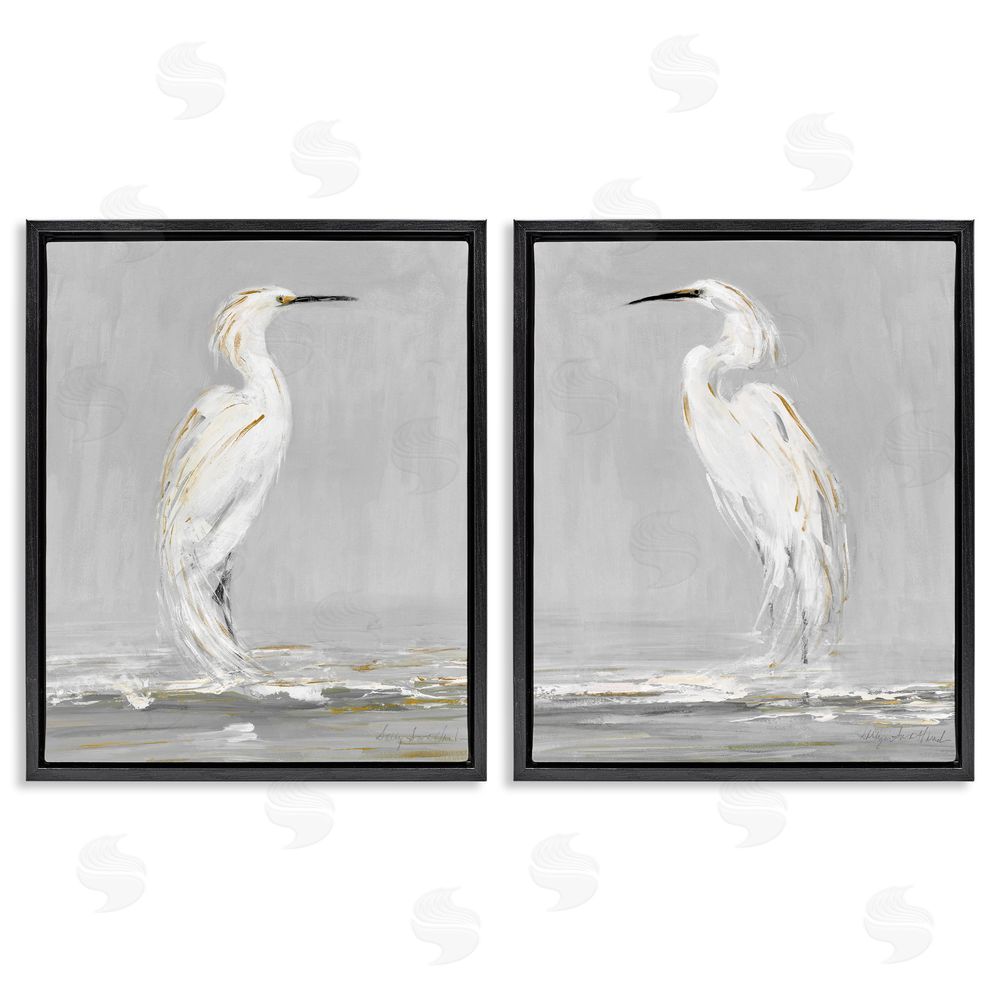 Sally Swatland Beautiful Tranquil Calming White Birds Black Floating Frame Canvas Wall Art Print