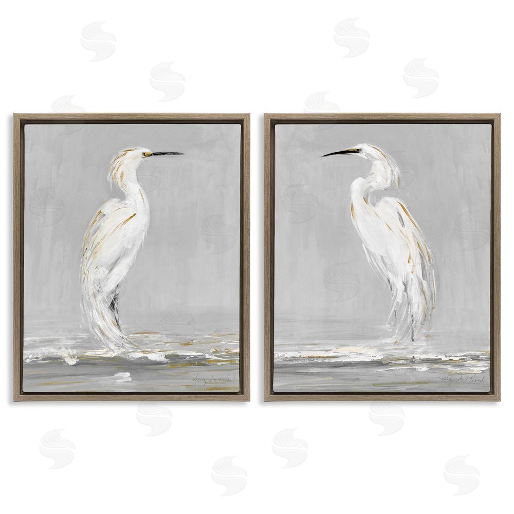 Sally Swatland Beautiful Tranquil Calming White Birds Brown Floating Frame Canvas Wall Art Print