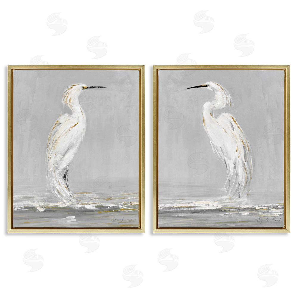 Sally Swatland Beautiful Tranquil Calming White Birds Gold Floating Frame Canvas Wall Art Print
