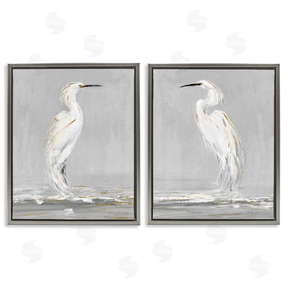 Sally Swatland Beautiful Tranquil Calming White Birds Gray Floating Frame Canvas Wall Art Print