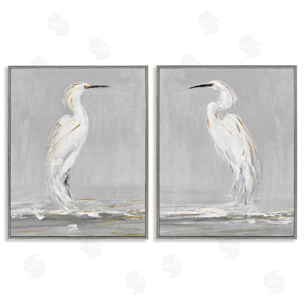 Sally Swatland Beautiful Tranquil Calming White Birds Gray Framed Giclee Wall Art Print