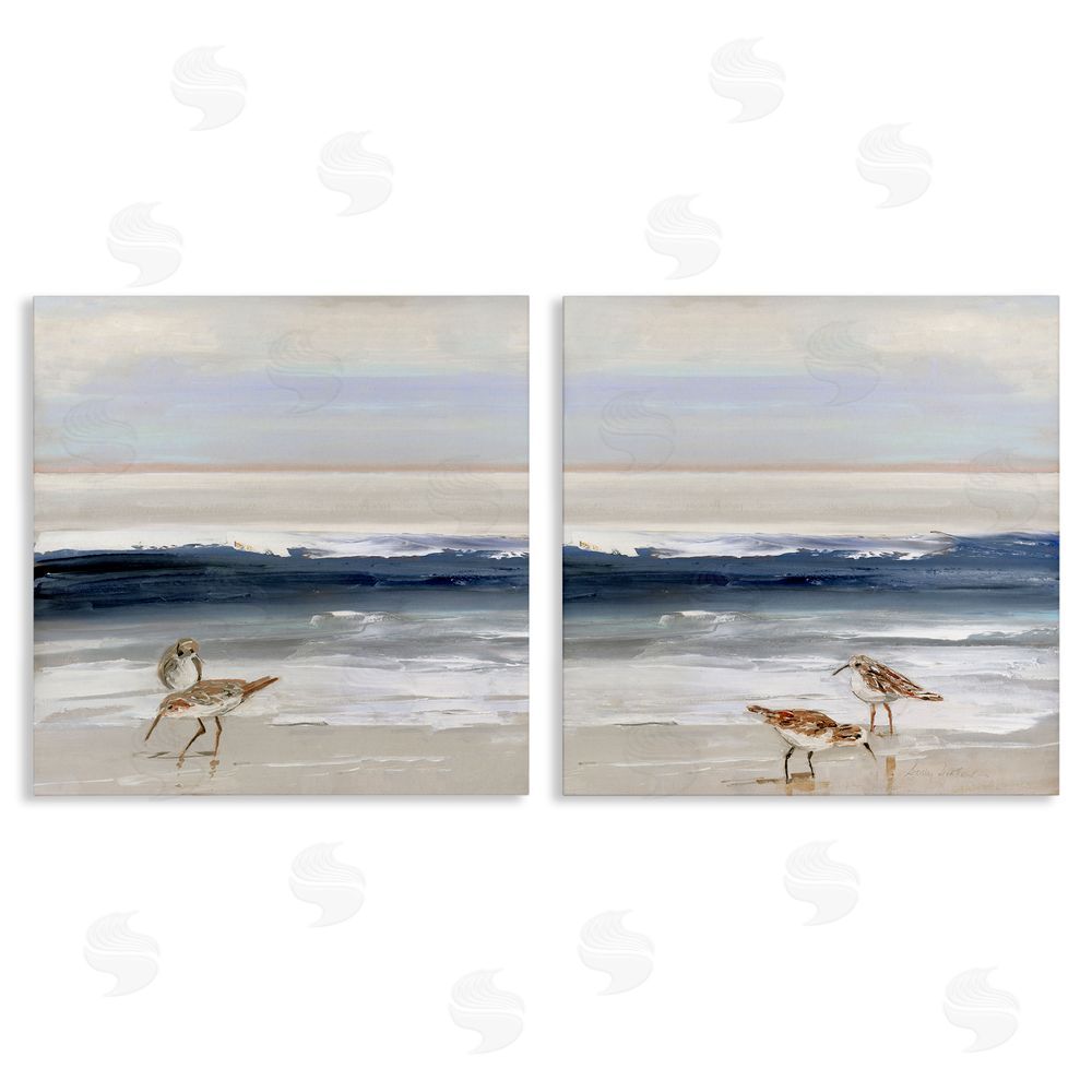 Sally Swatland Birds On Beach Shore Ocean Waves Landscape Canvas Wall Art Print