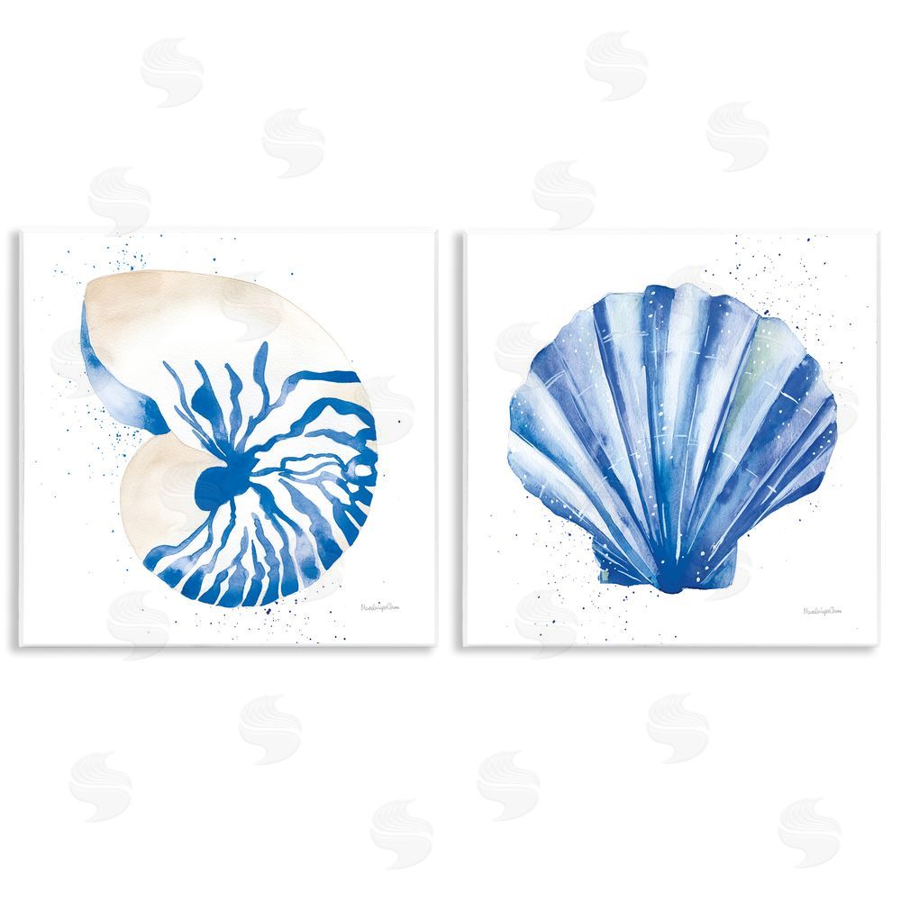Mercedes Lopez Charro Serene Blue Seashell Clam Simple Design  Wooden Wall Plaque Art Print