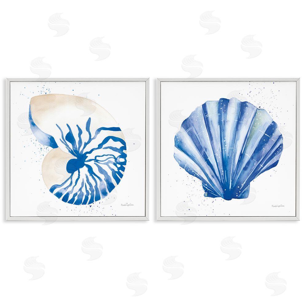Mercedes Lopez Charro Serene Blue Seashell Clam Simple Design  White Framed Giclee Wall Art Print