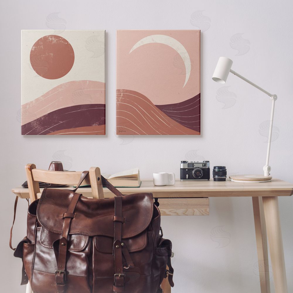 Becky Thorns Sun And Moon Sunrise Sunset Desert Collage Canvas Wall Art Print in Room
