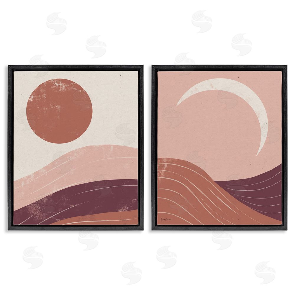 Becky Thorns Sun And Moon Sunrise Sunset Desert Collage Black Floating Frame Canvas Wall Art Print
