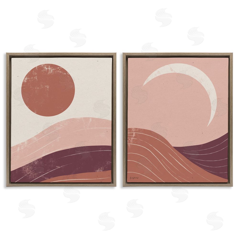 Becky Thorns Sun And Moon Sunrise Sunset Desert Collage Brown Floating Frame Canvas Wall Art Print
