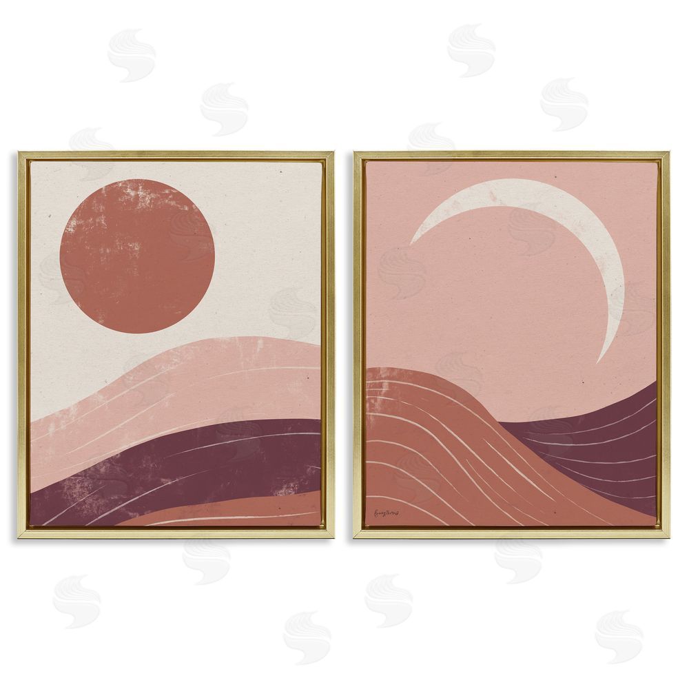Becky Thorns Sun And Moon Sunrise Sunset Desert Collage Gold Floating Frame Canvas Wall Art Print