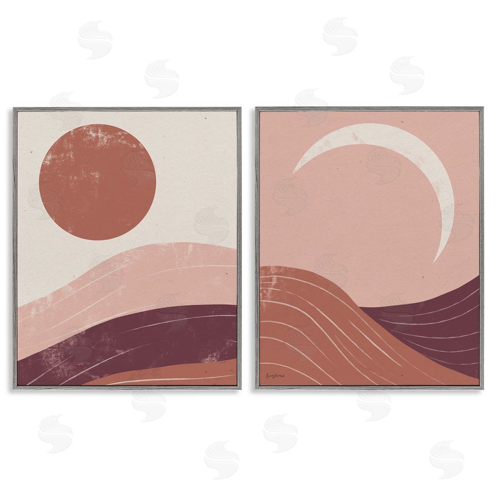 Becky Thorns Sun And Moon Sunrise Sunset Desert Collage Gray Framed Giclee Wall Art Print