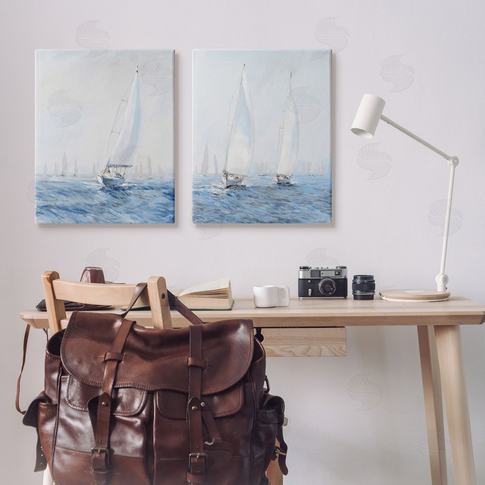 Tim O'Toole Serene Sailboats Floating Cloudy Sea Sky Painting Canvas Wall Art Print in Room