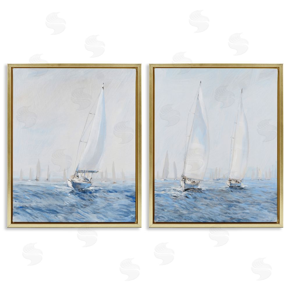 Tim O'Toole Serene Sailboats Floating Cloudy Sea Sky Painting Gold Floating Frame Canvas Wall Art Print