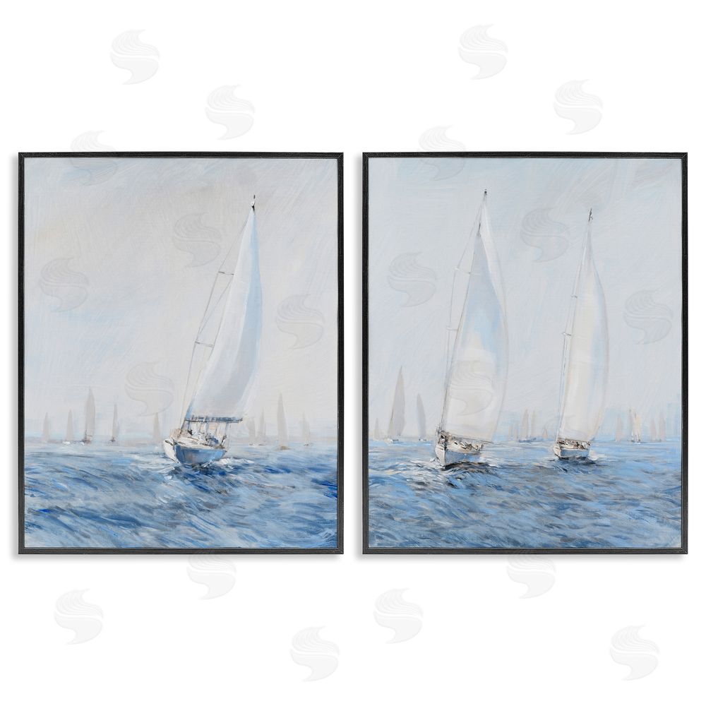 Tim O'Toole Serene Sailboats Floating Cloudy Sea Sky Painting Black Framed Giclee Wall Art Print