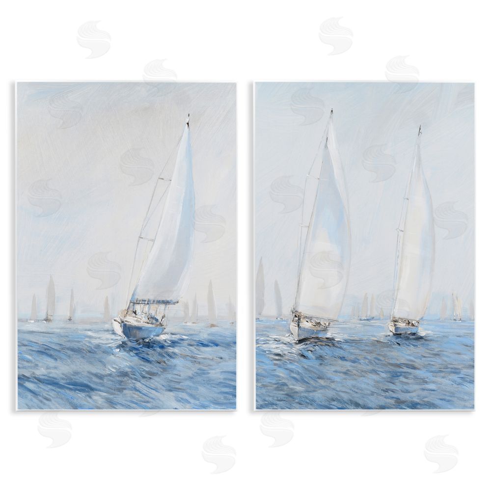 Tim O'Toole Serene Sailboats Floating Cloudy Sea Sky Painting Wooden Wall Plaque Art Print