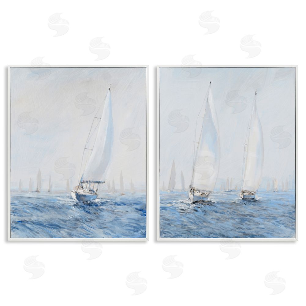 Tim O'Toole Serene Sailboats Floating Cloudy Sea Sky Painting White Framed Giclee Wall Art Print