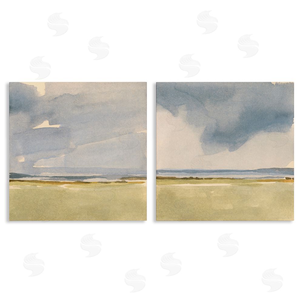Victoria Barnes Cloudy Field Nature Landscape Watercolor Collage  Canvas Wall Art Print