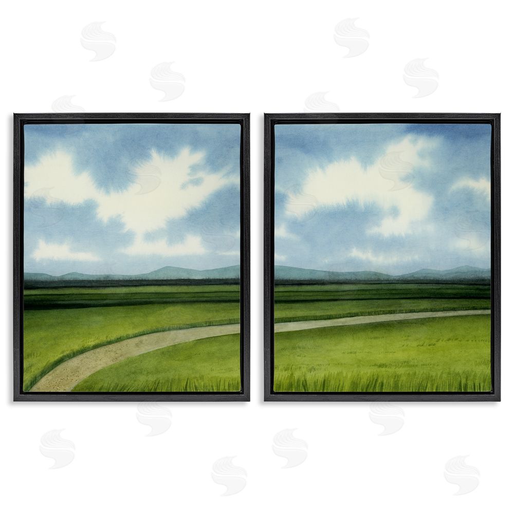 Grace Popp Rural Cloudy Countryside Green Fields Design Black Floating Frame Canvas Wall Art Print