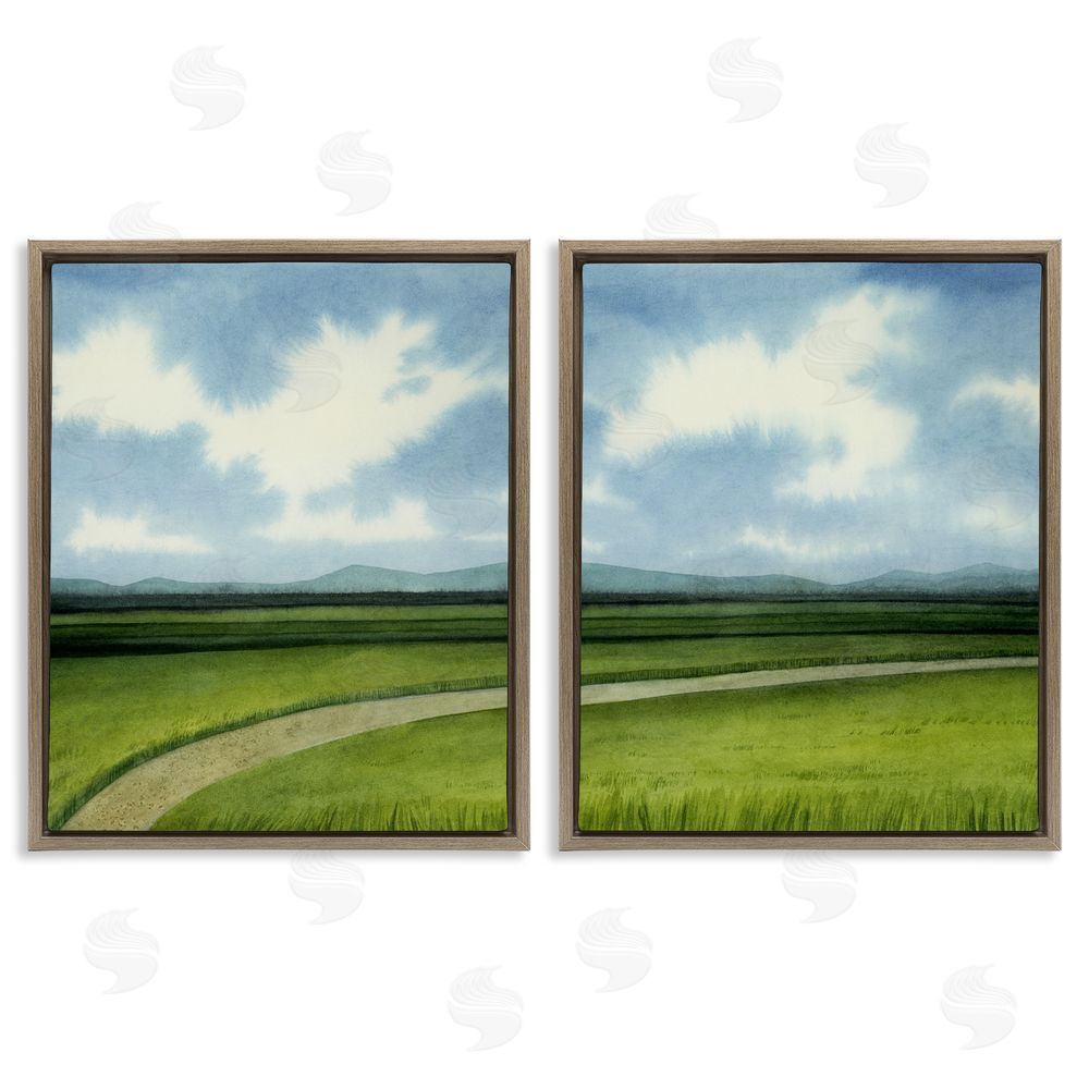 Grace Popp Rural Cloudy Countryside Green Fields Design Brown Floating Frame Canvas Wall Art Print