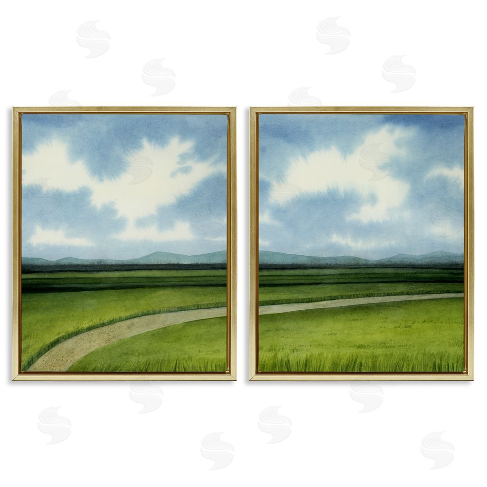 Grace Popp Rural Cloudy Countryside Green Fields Design Gold Floating Frame Canvas Wall Art Print