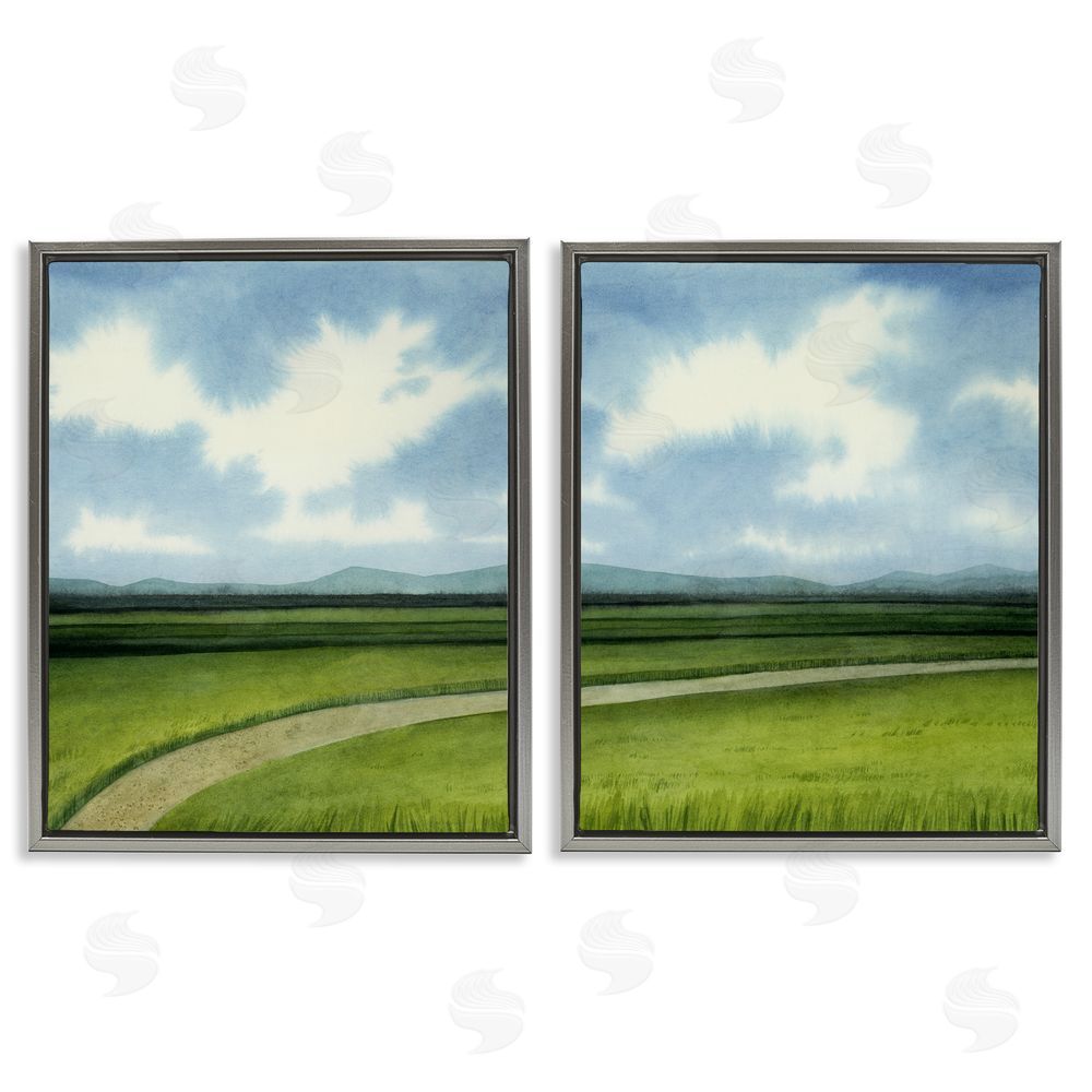 Grace Popp Rural Cloudy Countryside Green Fields Design Gray Floating Frame Canvas Wall Art Print