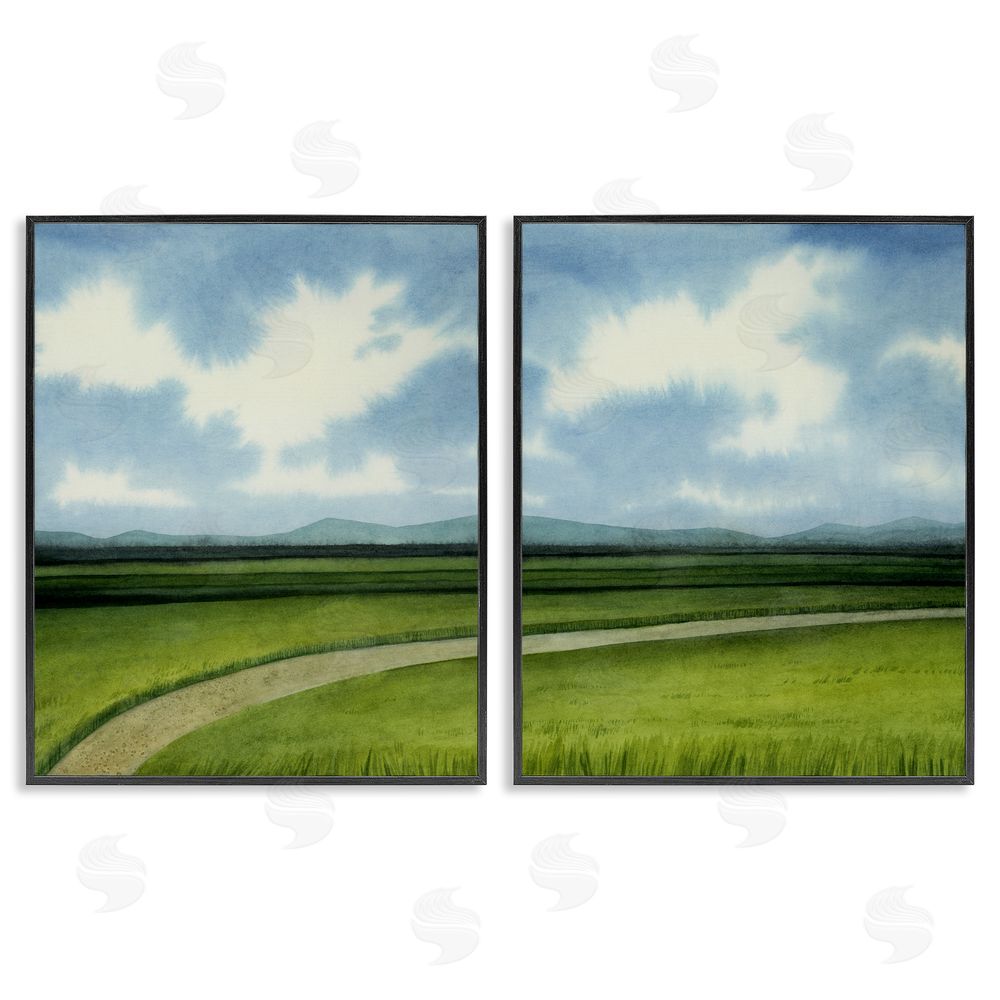 Grace Popp Rural Cloudy Countryside Green Fields Design Black Framed Giclee Wall Art Print