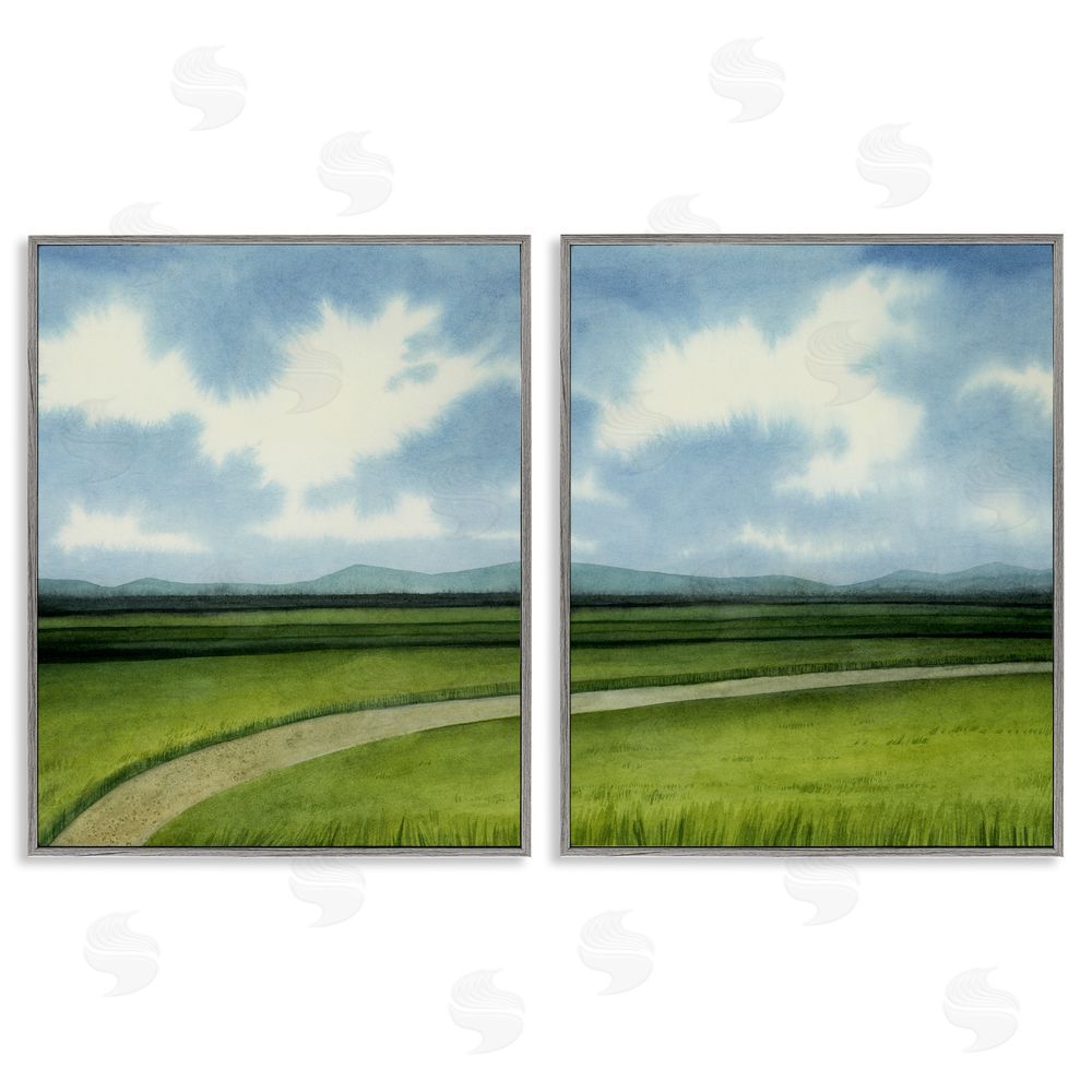 Grace Popp Rural Cloudy Countryside Green Fields Design Gray Framed Giclee Wall Art Print