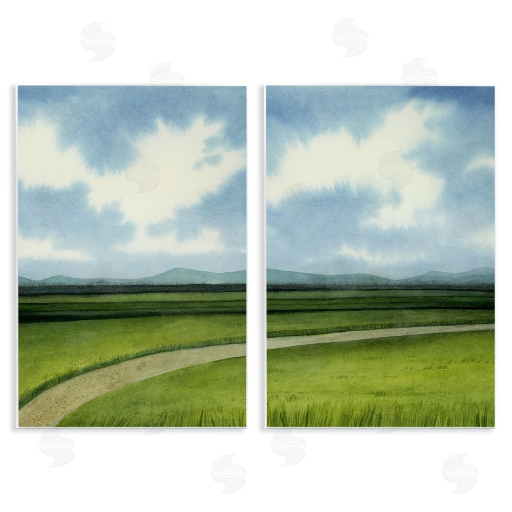 Grace Popp Rural Cloudy Countryside Green Fields Design Wooden Wall Plaque Art Print