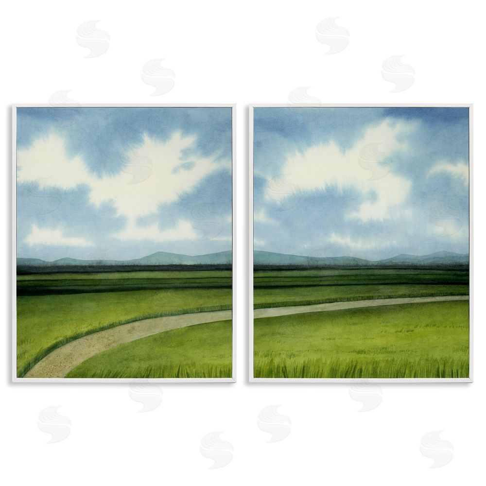 Grace Popp Rural Cloudy Countryside Green Fields Design White Framed Giclee Wall Art Print