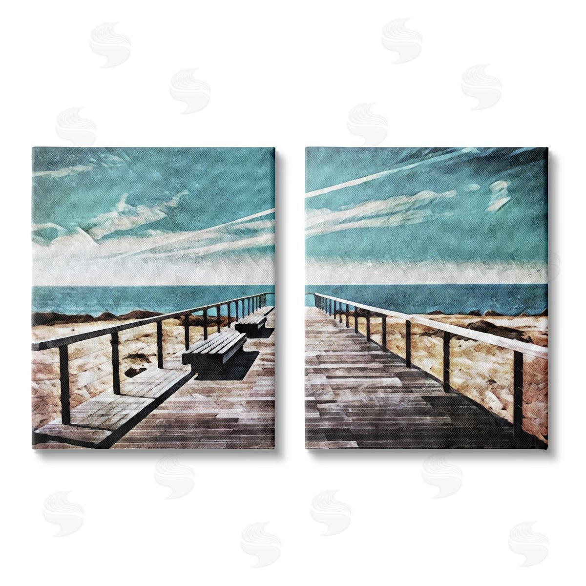 Ashley Aldridge Tranquil Pier Dock Beach Clear Blue Sky Canvas Wall Art Print