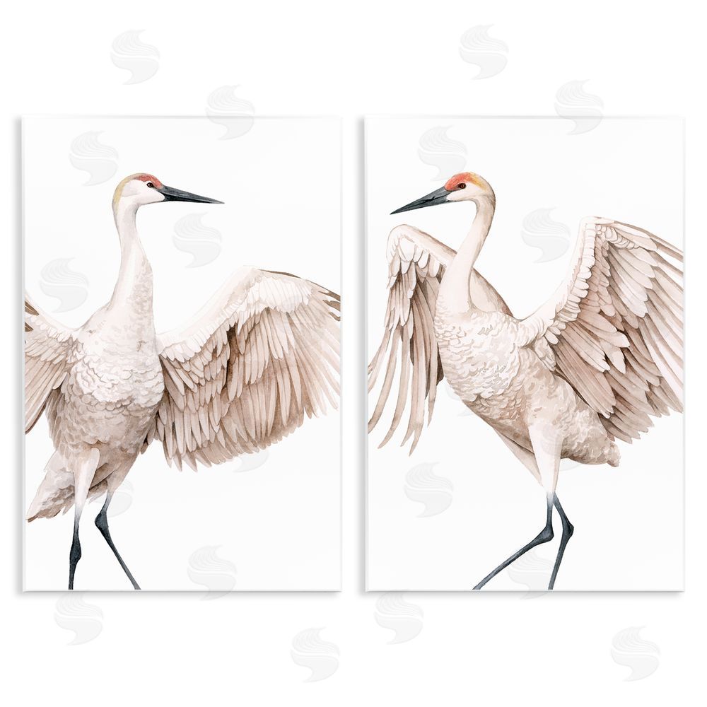 Grace Popp Simple White Crane Birds Standing Open Wings Wooden Wall Plaque Art Print